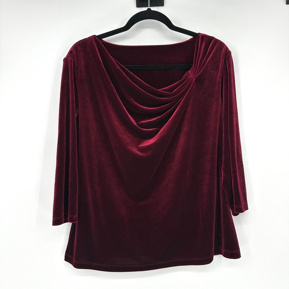Vintage Melrose Maroon Red Wine Velvet Draped Blouse Rich Elegant Classy Chic XL